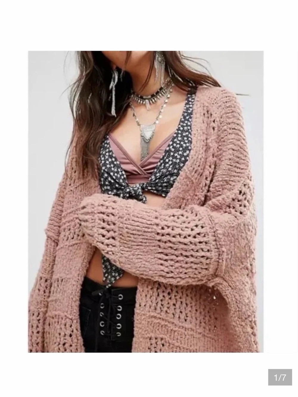 Free People Chunky Open Knit Cardigan - Dusty Pink